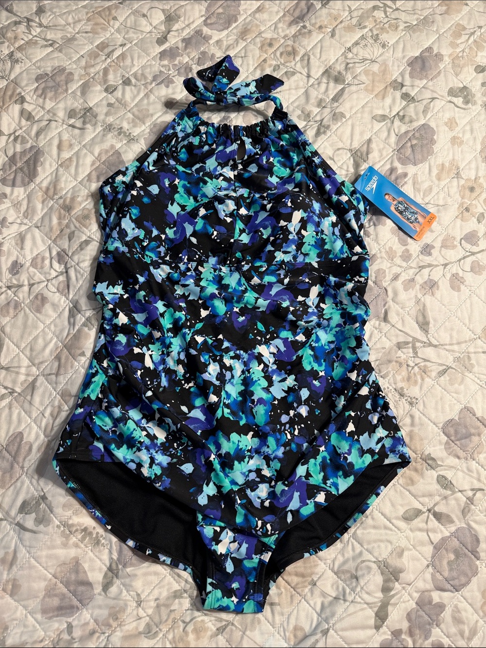 Speedo High-Neck One-Piece Swimsuit in Teal & Blue XXL
